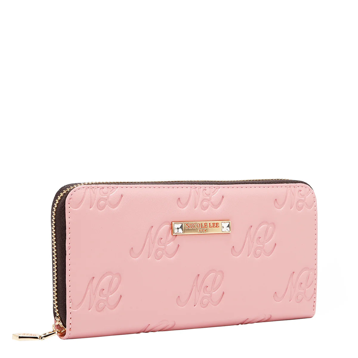 EMBOSSED NL CURVE WALLET -  EMB8035 TAUPE / PINK / BLACK / SILVER