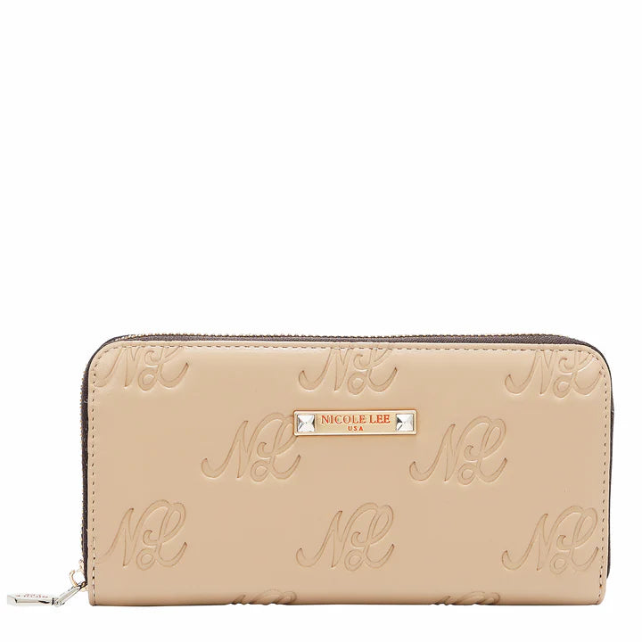 EMBOSSED NL CURVE WALLET -  EMB8035 TAUPE / PINK / BLACK / SILVER
