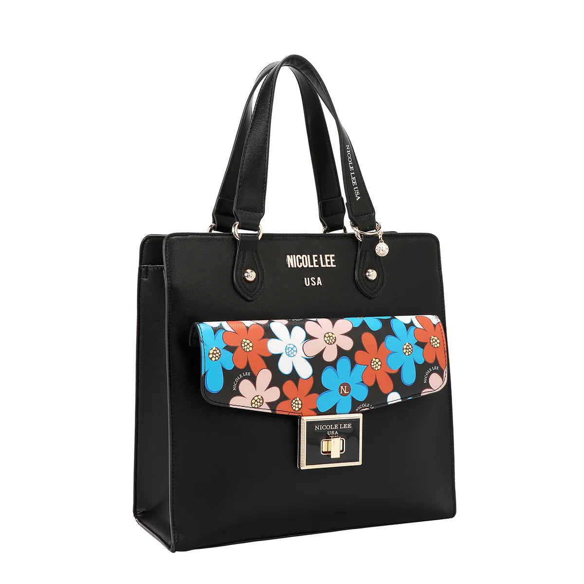 FLORAL POP TOTE BAG - FLO17473 BLACK / BLUE / GREEN / PINK / TAUPE