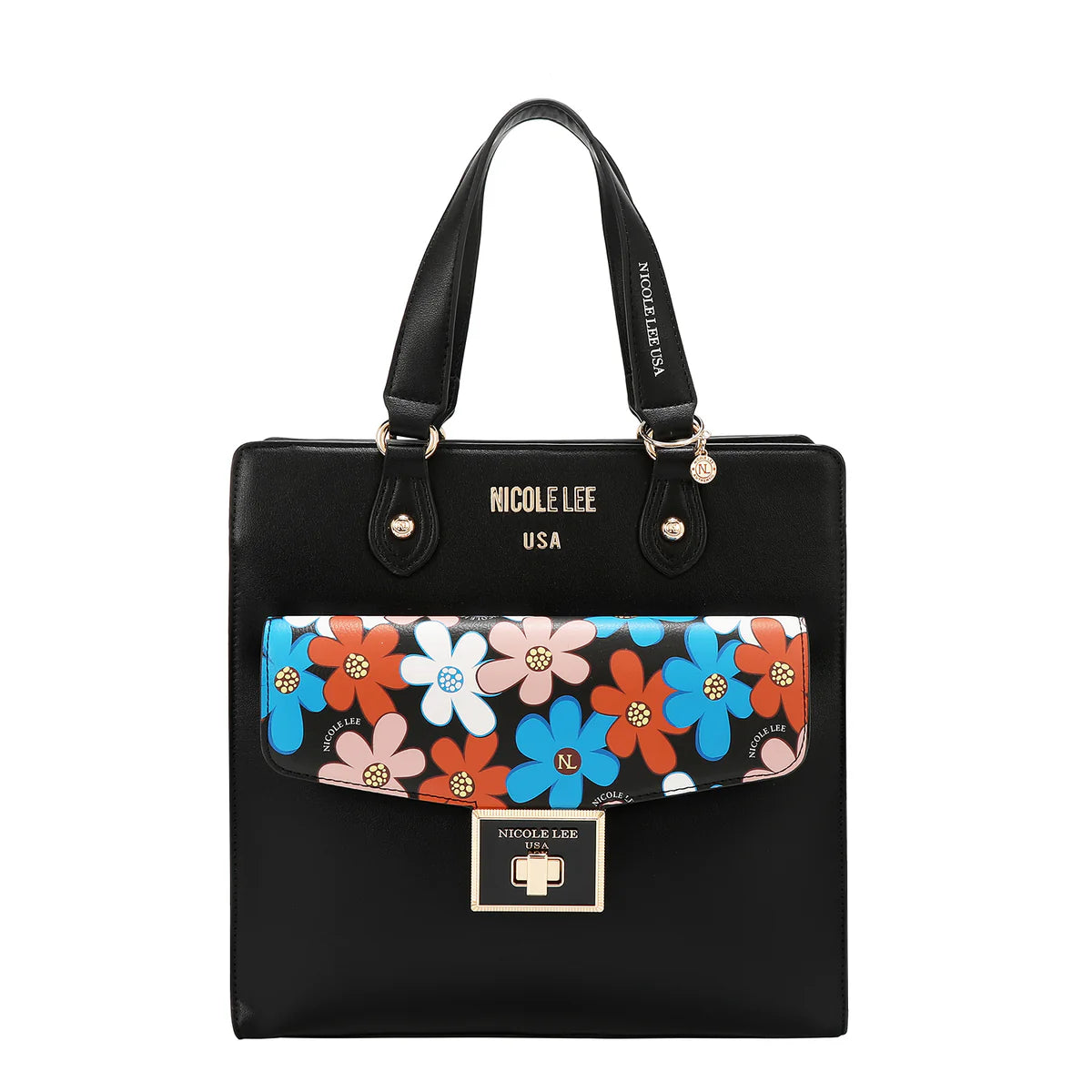 FLORAL POP TOTE BAG - FLO17473 BLACK / BLUE / GREEN / PINK / TAUPE