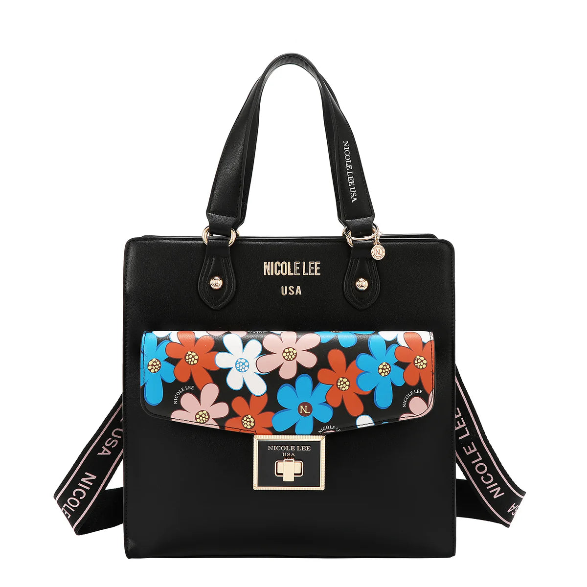 FLORAL POP TOTE BAG - FLO17473 BLACK / BLUE / GREEN / PINK / TAUPE