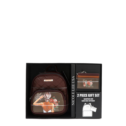 2 PIECE GIFT SET (Mini Backpack + Card Holder) - GSET17120 HOLLYWOOD DRIVE / BLIND DATE /  AKIKO LA BELLEZA /  LADIES NIGHT OUT /  FAMILY YEARBOOK /