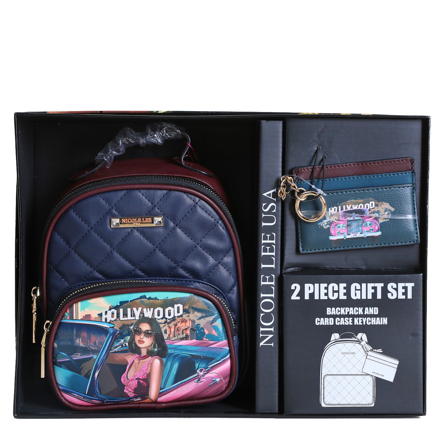 2 PIECE GIFT SET (Mini Backpack + Card Holder) - GSET17120 HOLLYWOOD DRIVE / BLIND DATE /  AKIKO LA BELLEZA /  LADIES NIGHT OUT /  FAMILY YEARBOOK /
