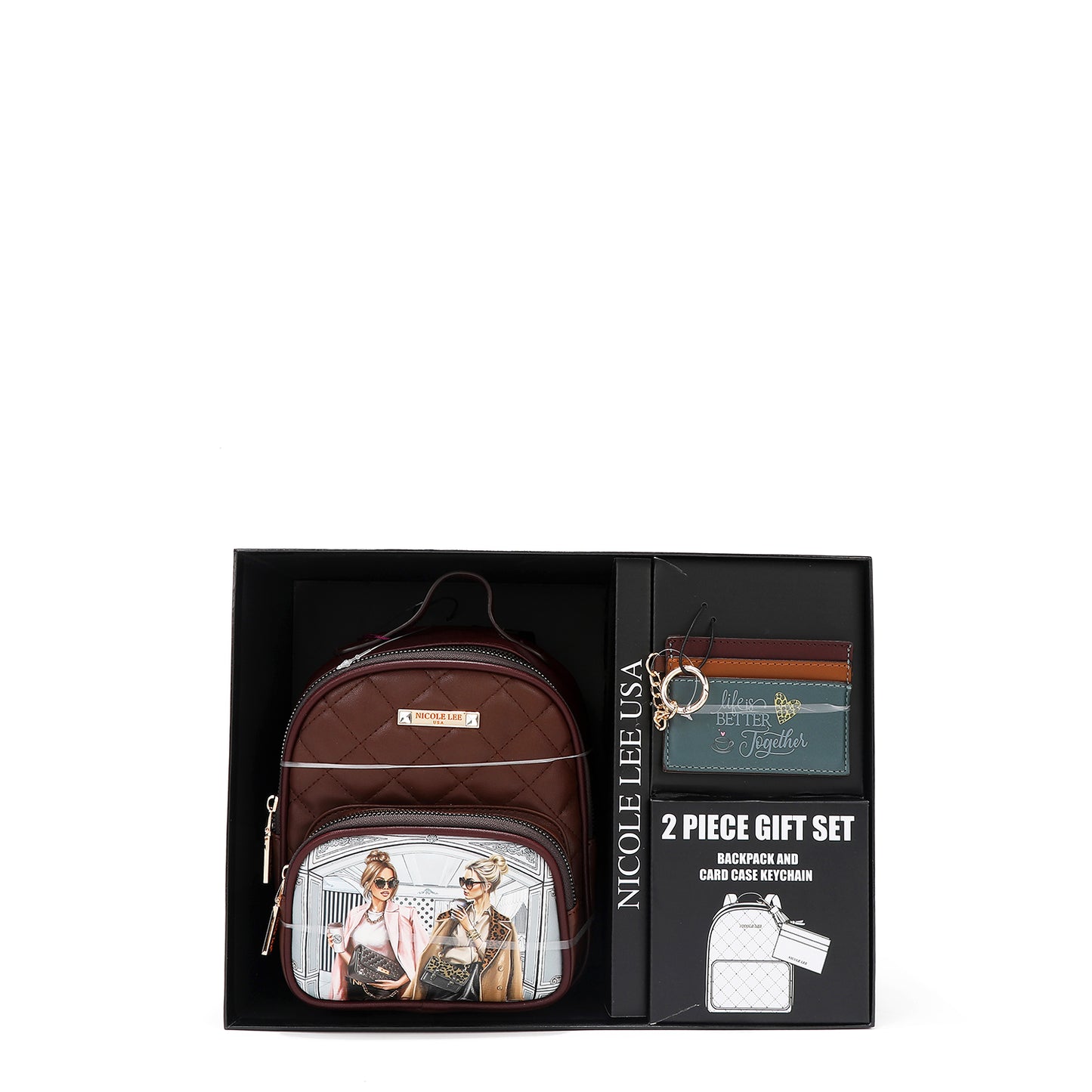 2 PIECE GIFT SET (Mini Backpack + Card Holder) - GSET17120 HOLLYWOOD DRIVE / BLIND DATE /  AKIKO LA BELLEZA /  LADIES NIGHT OUT /  FAMILY YEARBOOK /