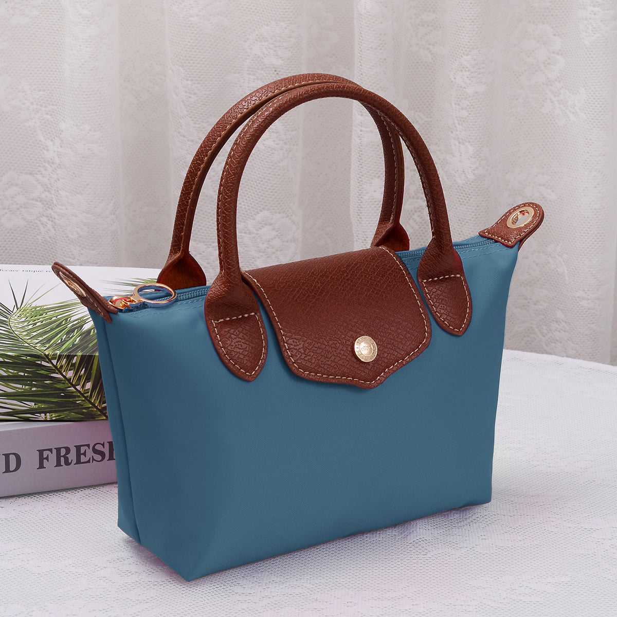 HM782 Nylon Logo Flap Satchel Crossbody Bag
