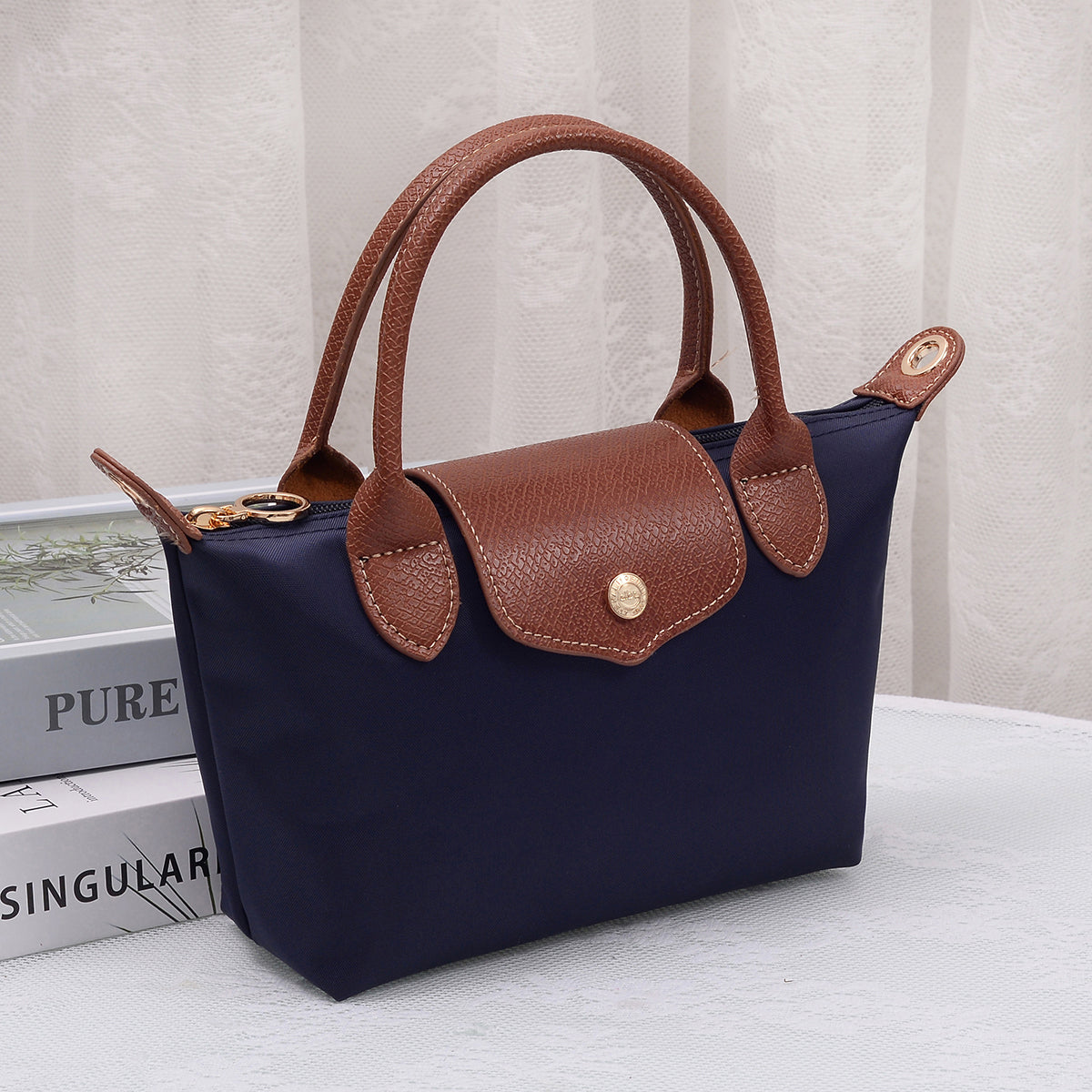 HM782 Nylon Logo Flap Satchel Crossbody Bag