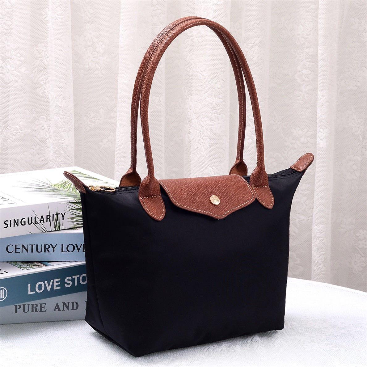 HM783 Nylon LOGO Flap Tote Bag