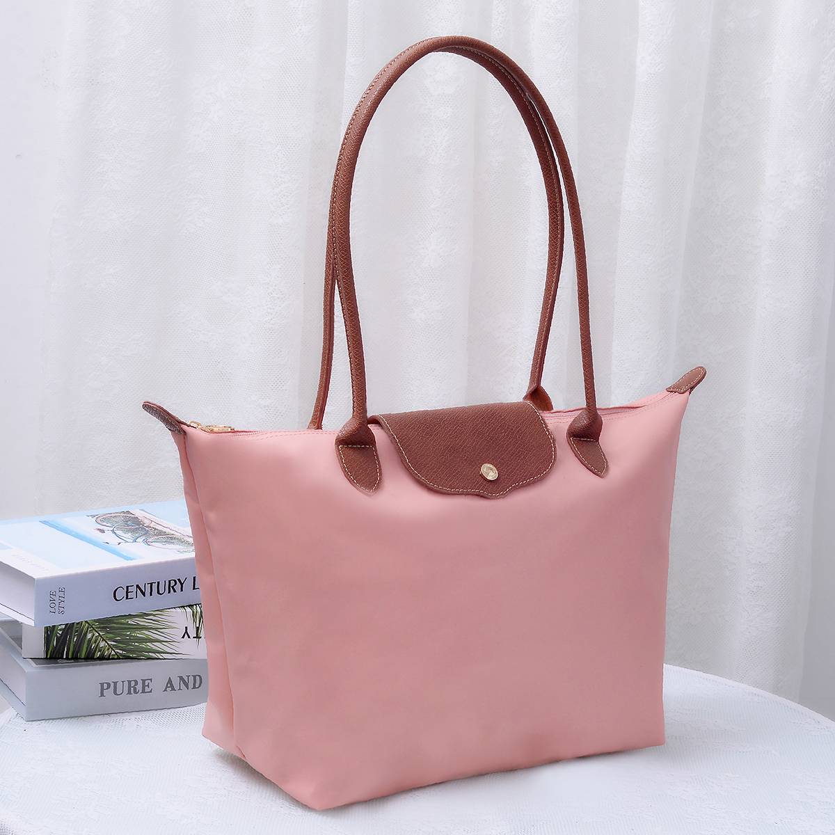 HM785 Nylon LOGO Flap Tote Bag
