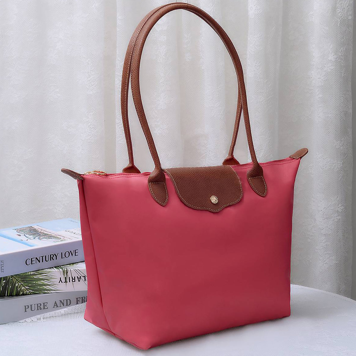 HM785 Nylon LOGO Flap Tote Bag
