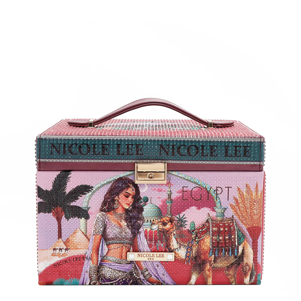 LARGE RHINESTONE JEWELRY BOX - JW7827 VIRTUAL FRIND / QUEEN CLEOPATRA / SAMANTHA LA BELLEZA / SUN AND SAND / NAIL POLISH / MARTHA TRAAVELS ITALY