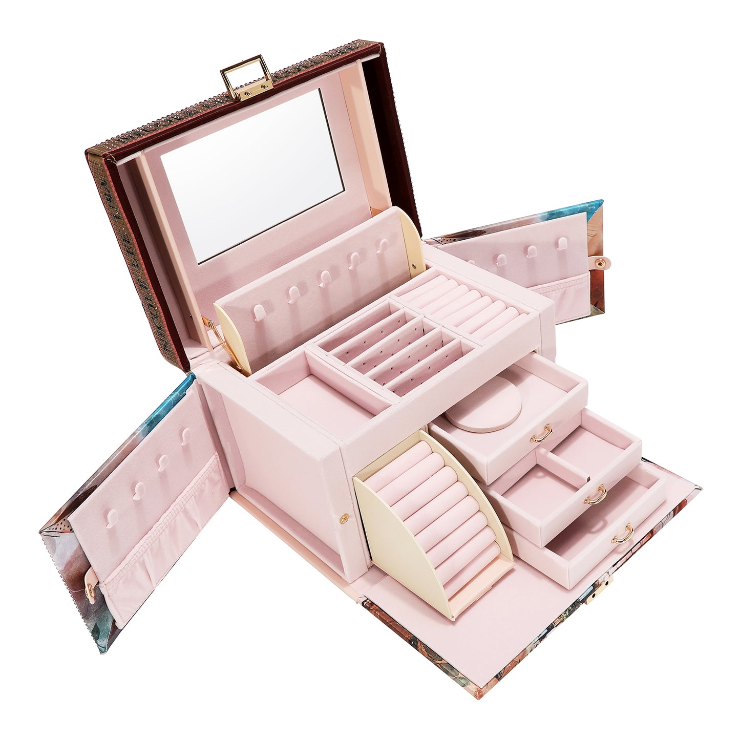 LARGE RHINESTONE JEWELRY BOX - JW7827 VIRTUAL FRIND / QUEEN CLEOPATRA / SAMANTHA LA BELLEZA / SUN AND SAND / NAIL POLISH / MARTHA TRAAVELS ITALY