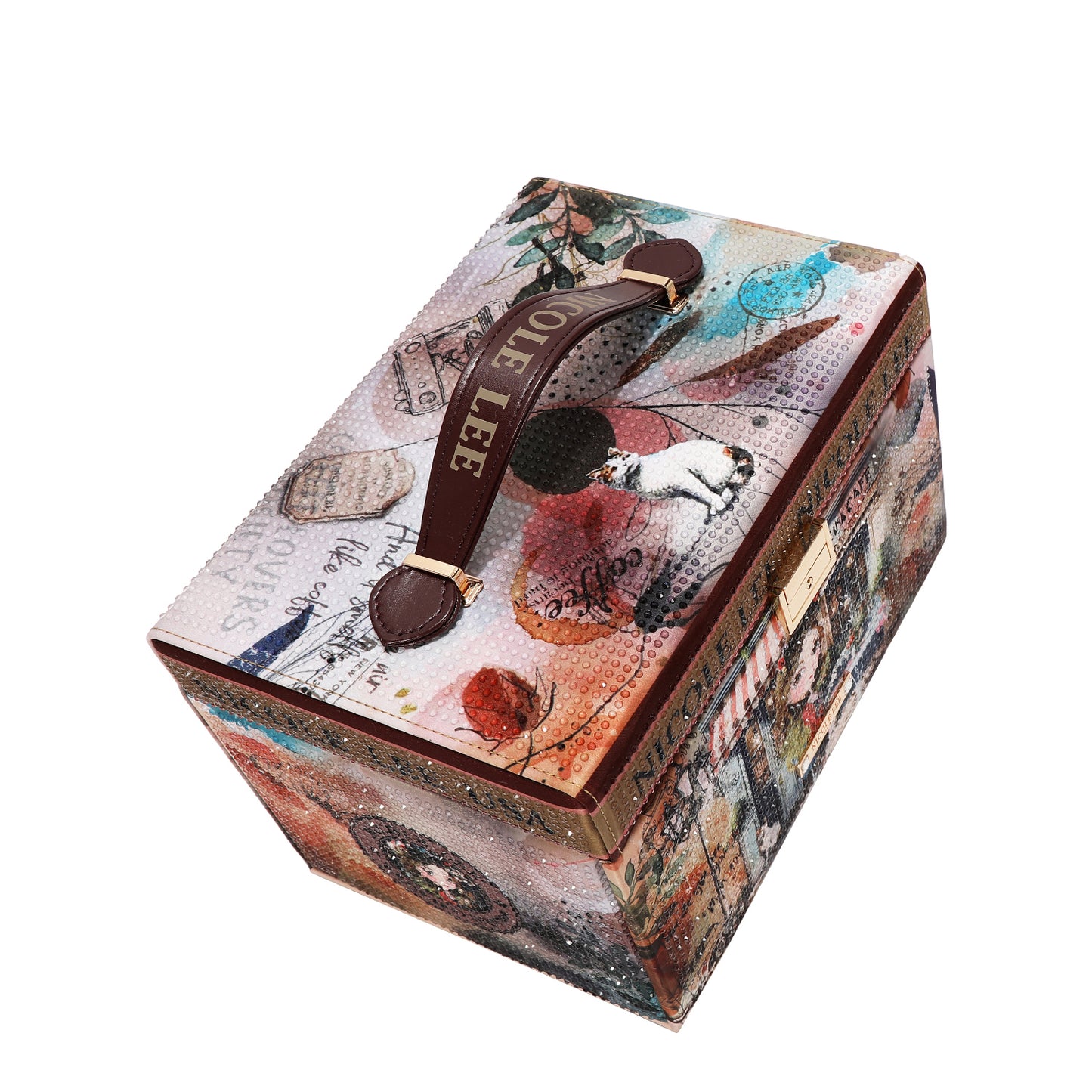 LARGE RHINESTONE JEWELRY BOX - JW7827 VIRTUAL FRIND / QUEEN CLEOPATRA / SAMANTHA LA BELLEZA / SUN AND SAND / NAIL POLISH / MARTHA TRAAVELS ITALY