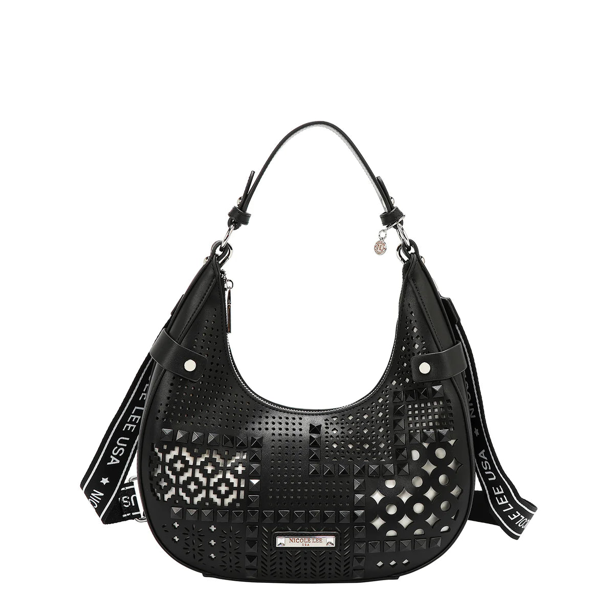 GEOMETRIC CUTOUT SHOULDER BAG - LSR17404 PINK / BLACK / CAMEL