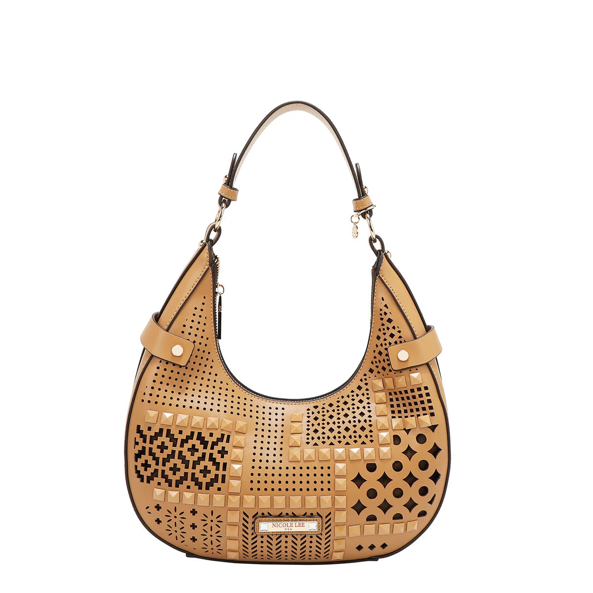 GEOMETRIC CUTOUT SHOULDER BAG - LSR17404 PINK / BLACK / CAMEL