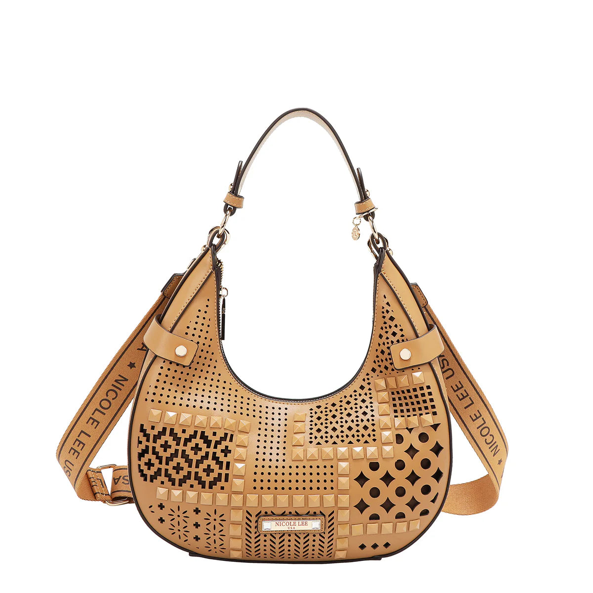 GEOMETRIC CUTOUT SHOULDER BAG - LSR17404 PINK / BLACK / CAMEL