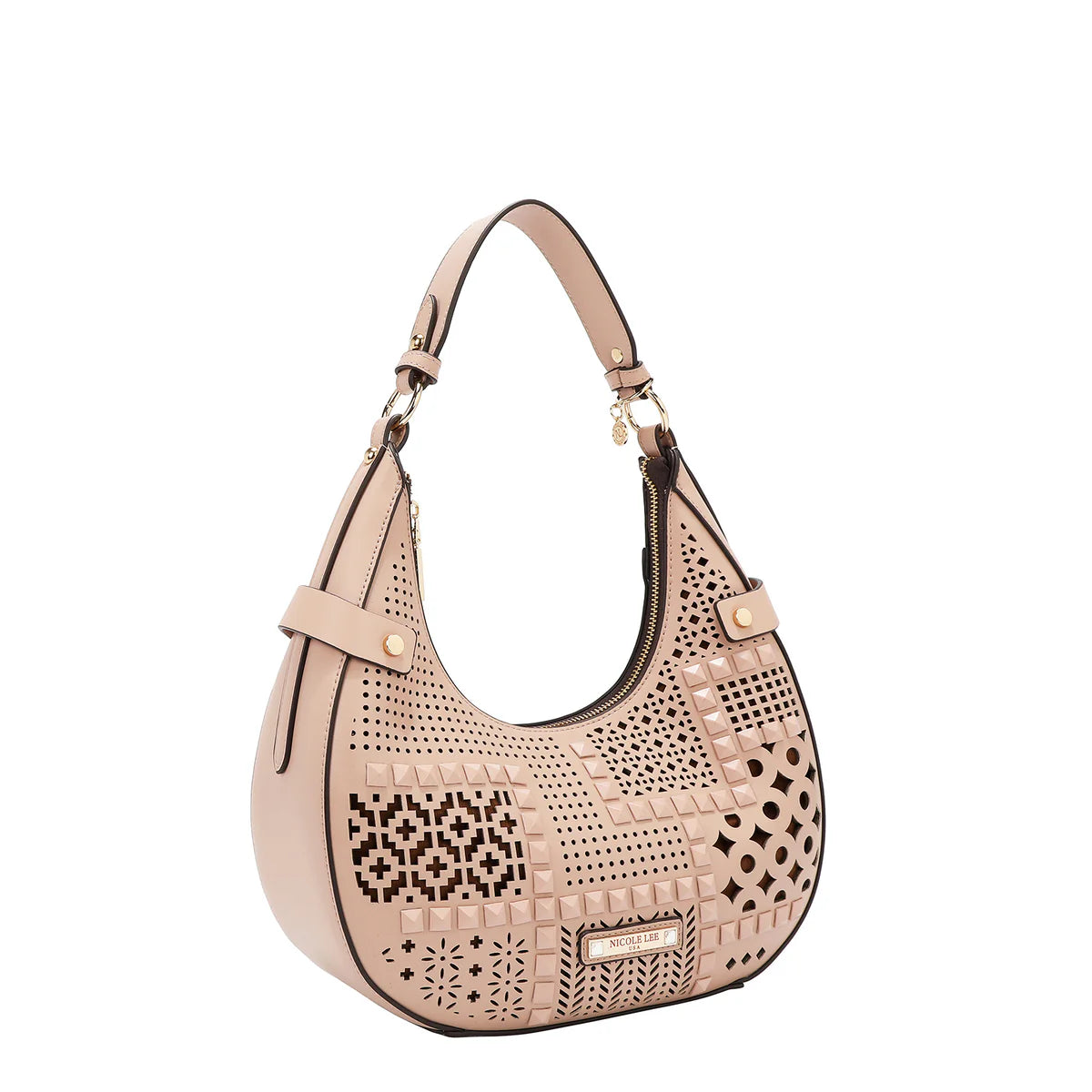 GEOMETRIC CUTOUT SHOULDER BAG - LSR17404 PINK / BLACK / CAMEL