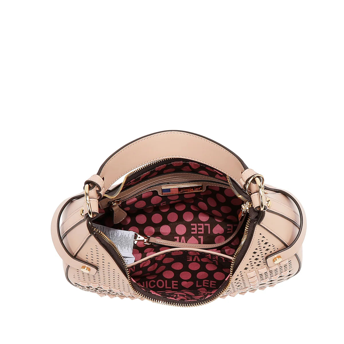 GEOMETRIC CUTOUT SHOULDER BAG - LSR17404 PINK / BLACK / CAMEL