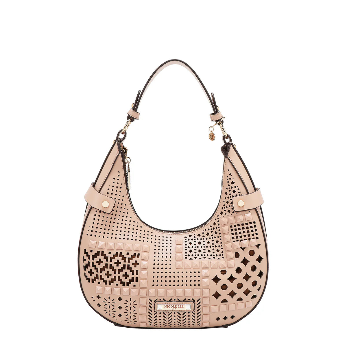 GEOMETRIC CUTOUT SHOULDER BAG - LSR17404 PINK / BLACK / CAMEL