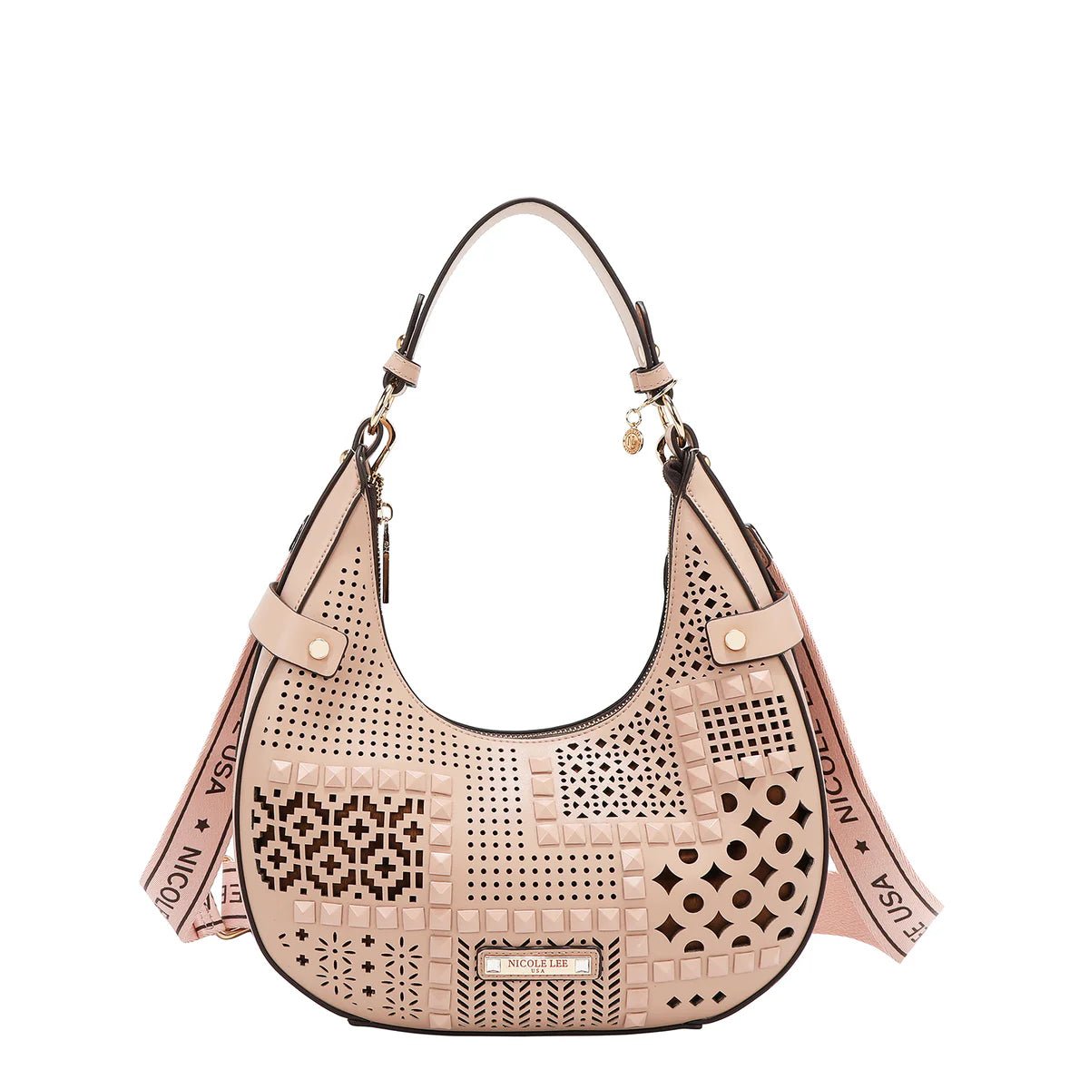 GEOMETRIC CUTOUT SHOULDER BAG - LSR17404 PINK / BLACK / CAMEL