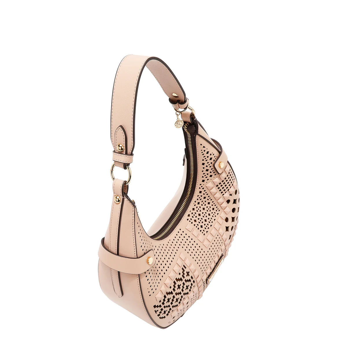 GEOMETRIC CUTOUT SHOULDER BAG - LSR17404 PINK / BLACK / CAMEL