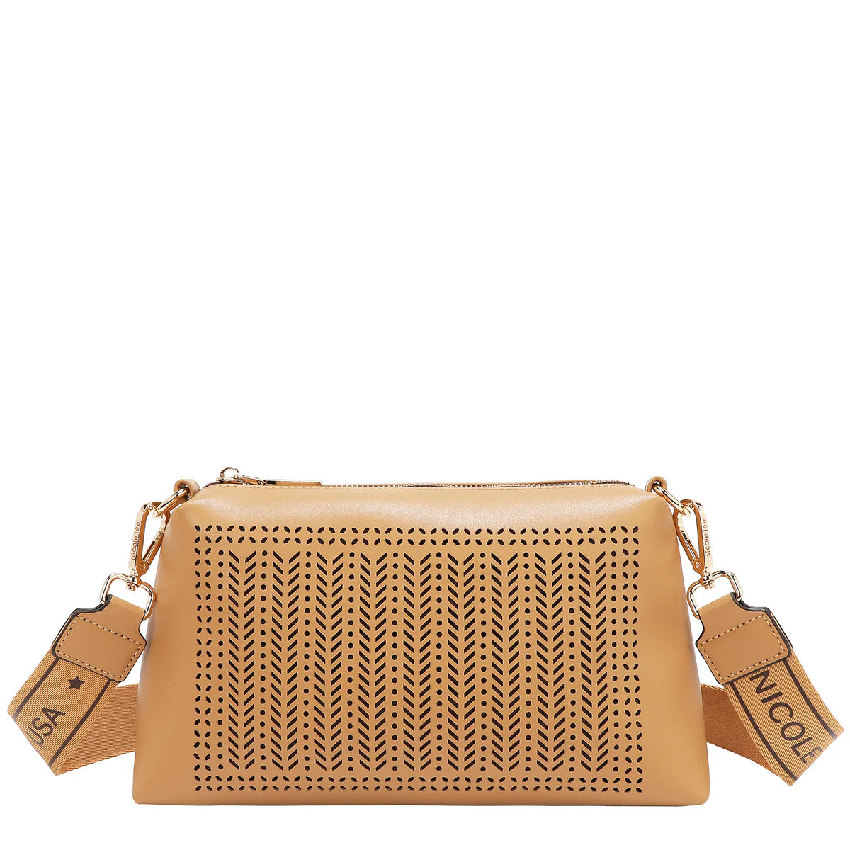 GEOMETRIC CUTOUT 2 PIECE TOTE BAG - LSR17405 CAMEL / BLACK / PINK