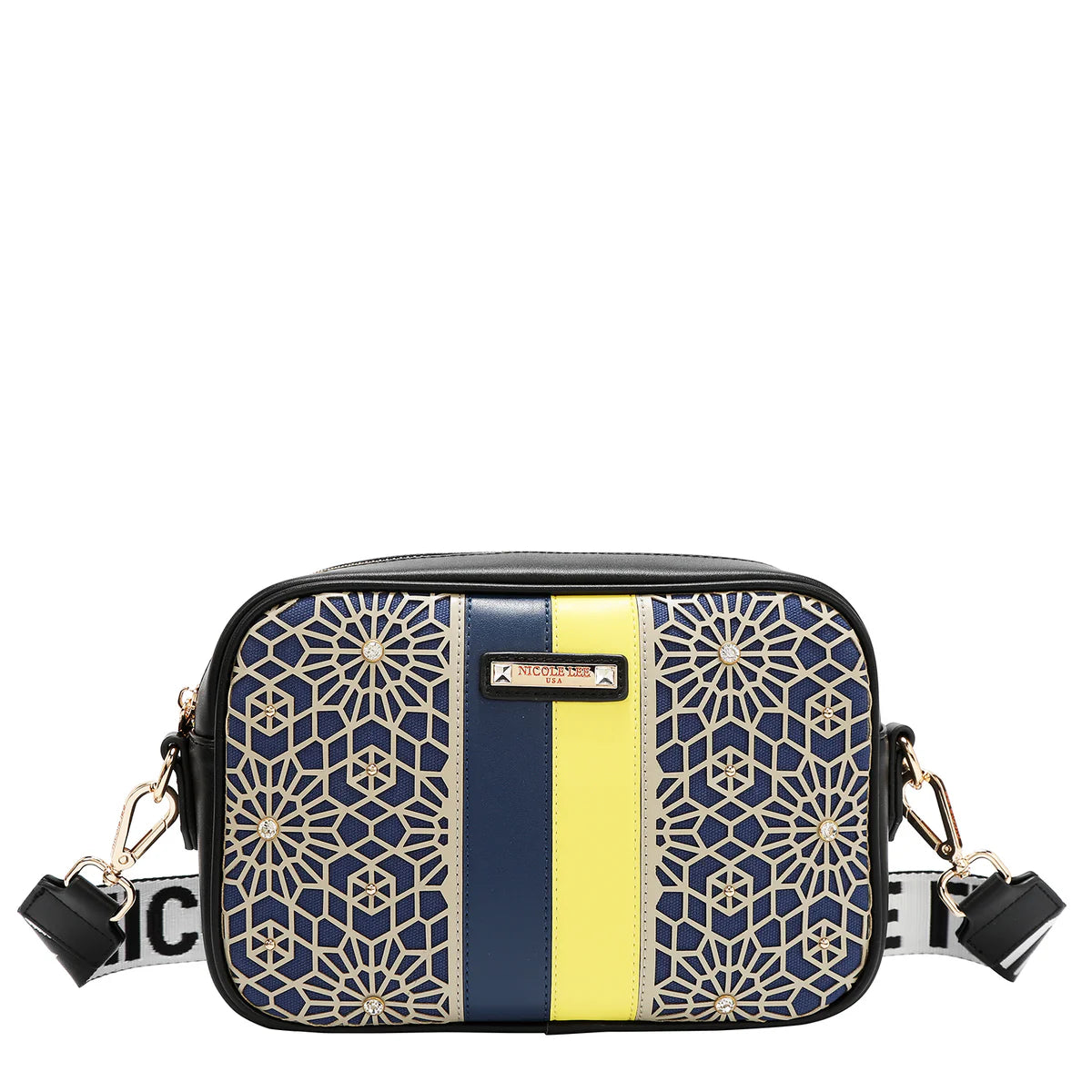 GEOMETRIC LASER CUT CROSSBODY BAG - LSR17441 BLACK / CHOCO / WINE