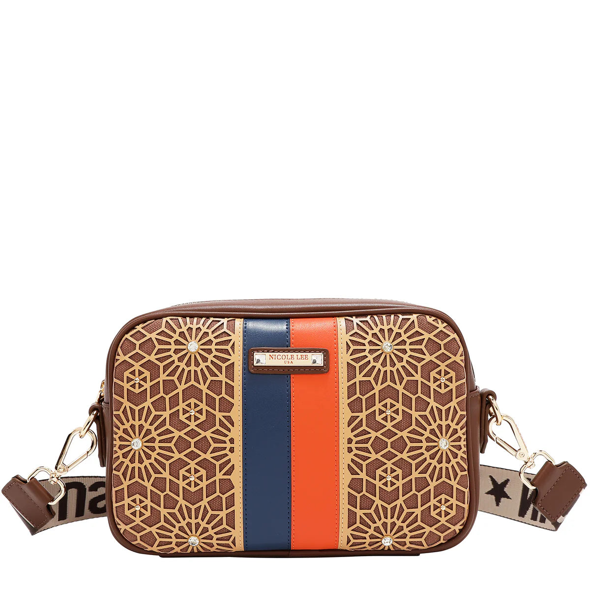 GEOMETRIC LASER CUT CROSSBODY BAG - LSR17441 BLACK / CHOCO / WINE