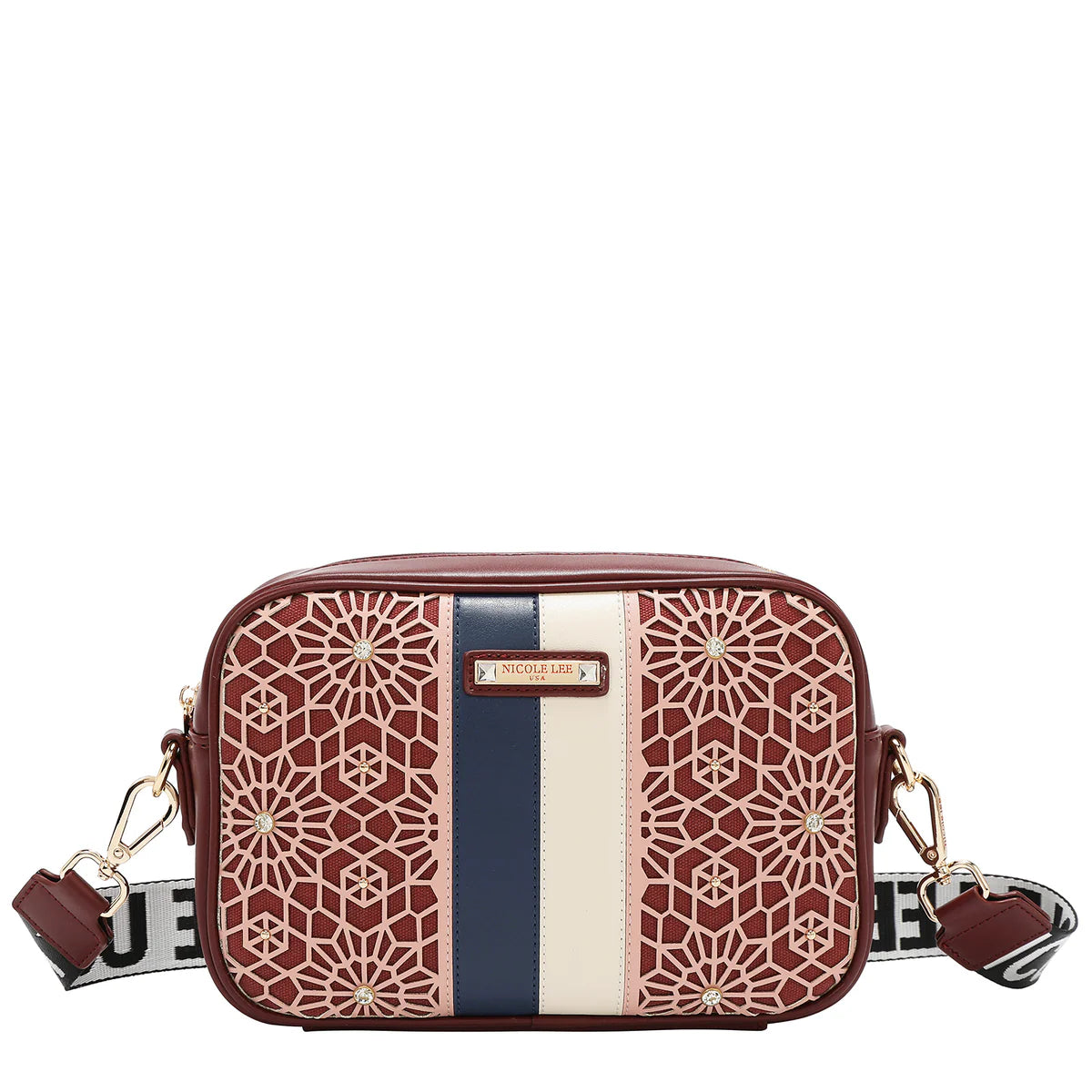 GEOMETRIC LASER CUT CROSSBODY BAG - LSR17441 BLACK / CHOCO / WINE