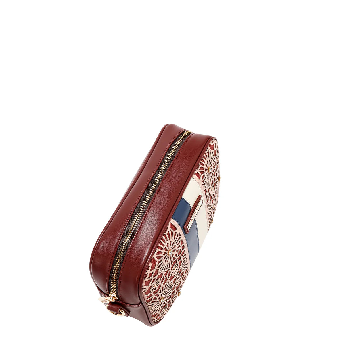 GEOMETRIC LASER CUT CROSSBODY BAG - LSR17441 BLACK / CHOCO / WINE