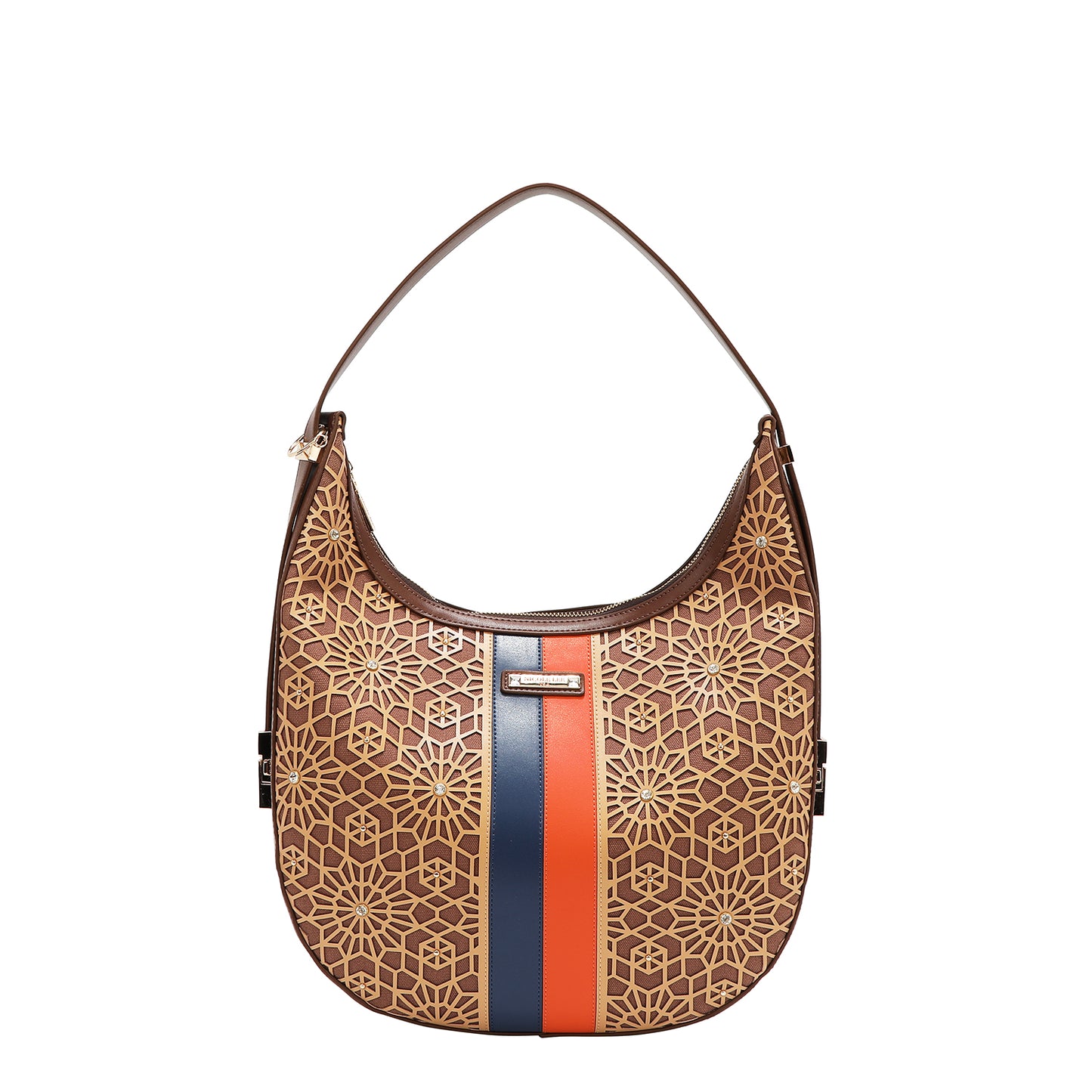 GEOMETRIC LASER CUT HOBO BAG - LSR17444 WINE / CHOCO / BLACK