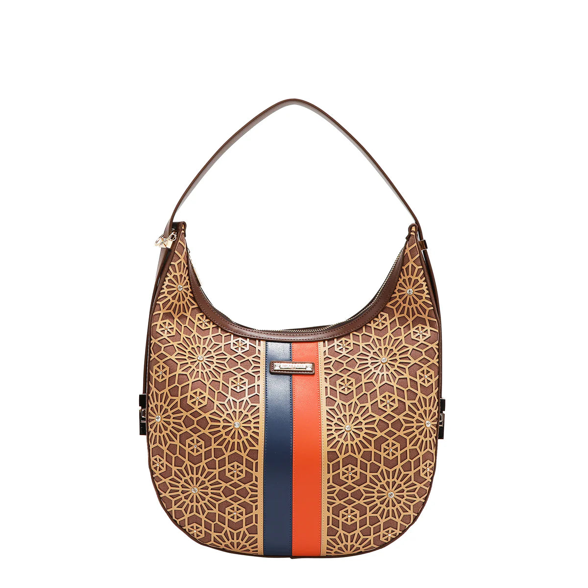 GEOMETRIC LASER CUT HOBO BAG -  LSR17444 WINE / CHOCO / BLACK