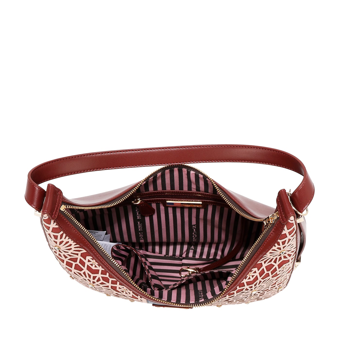 GEOMETRIC LASER CUT HOBO BAG - LSR17444 WINE / CHOCO / BLACK