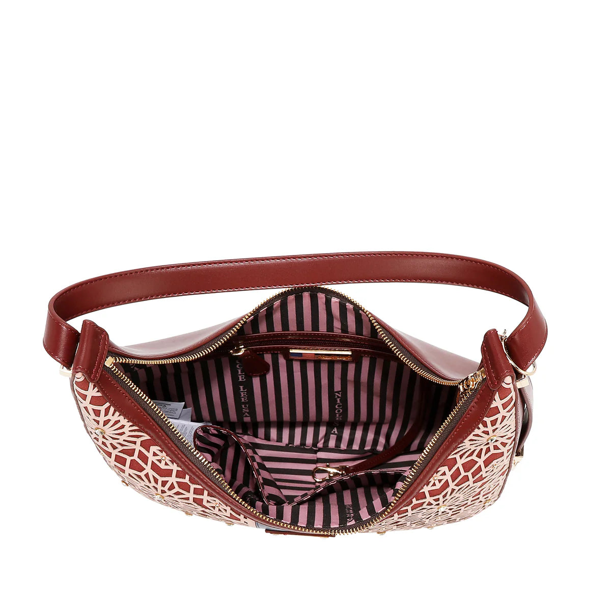 GEOMETRIC LASER CUT HOBO BAG -  LSR17444 WINE / CHOCO / BLACK