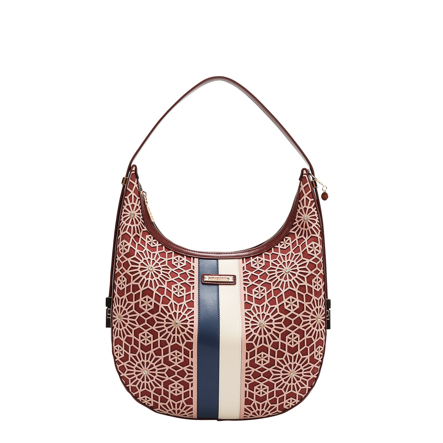 GEOMETRIC LASER CUT HOBO BAG - LSR17444 WINE / CHOCO / BLACK
