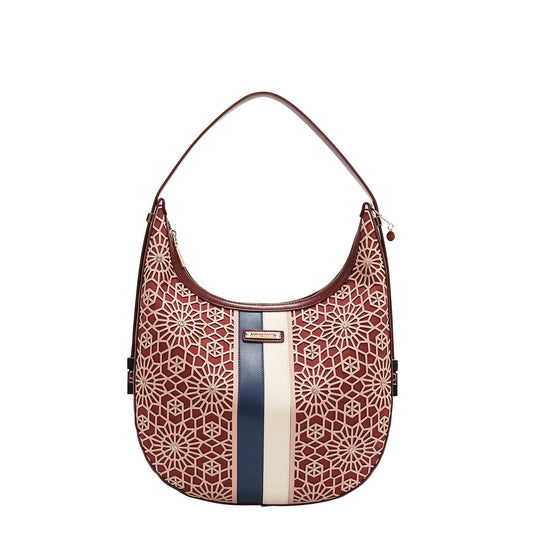 GEOMETRIC LASER CUT HOBO BAG -  LSR17444 WINE / CHOCO / BLACK