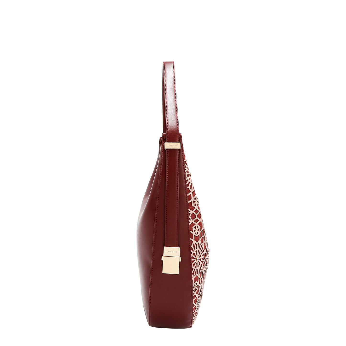 GEOMETRIC LASER CUT HOBO BAG - LSR17444 WINE / CHOCO / BLACK
