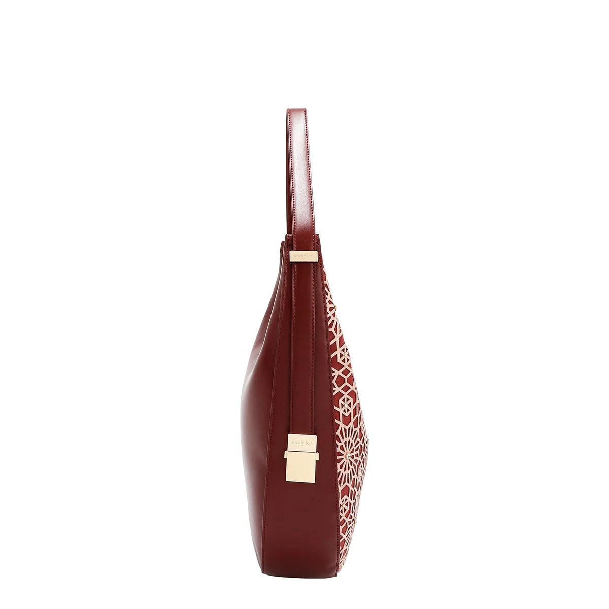 GEOMETRIC LASER CUT HOBO BAG -  LSR17444 WINE / CHOCO / BLACK