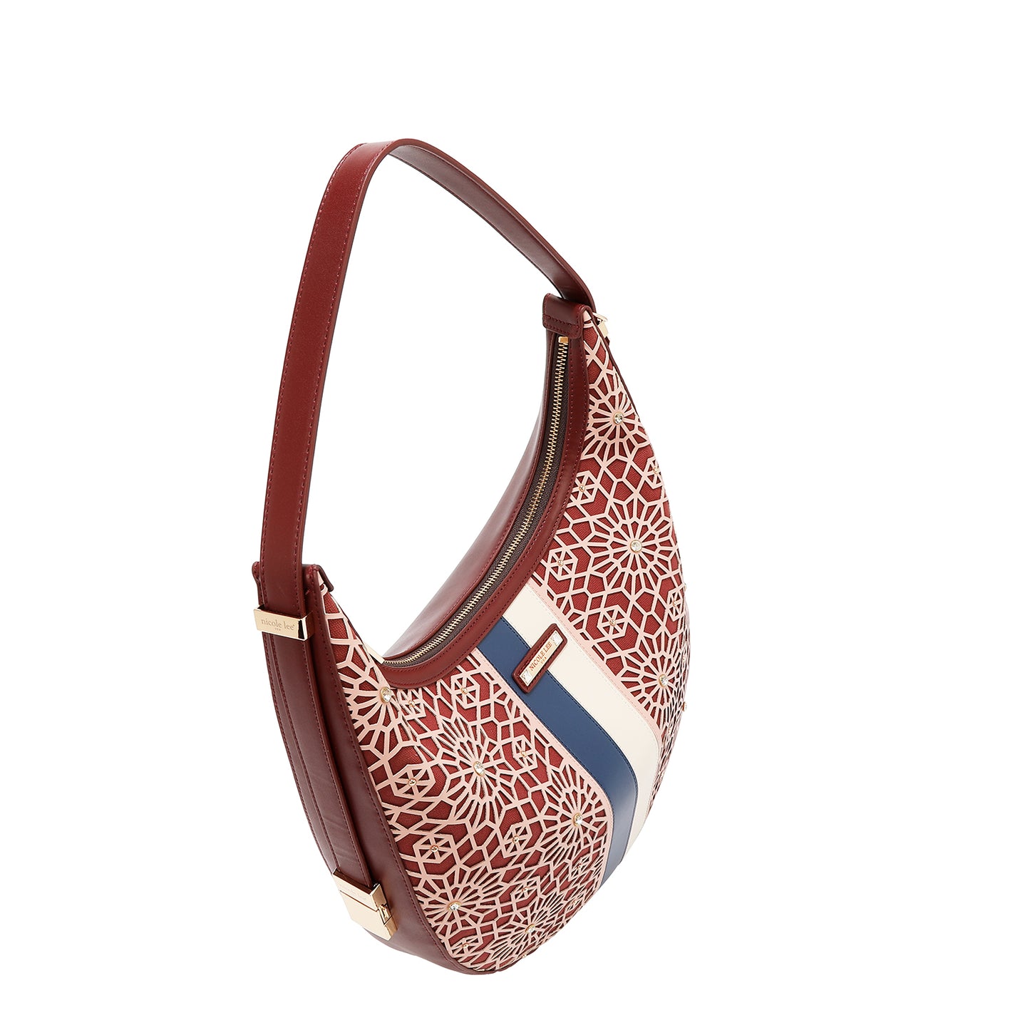 GEOMETRIC LASER CUT HOBO BAG - LSR17444 WINE / CHOCO / BLACK