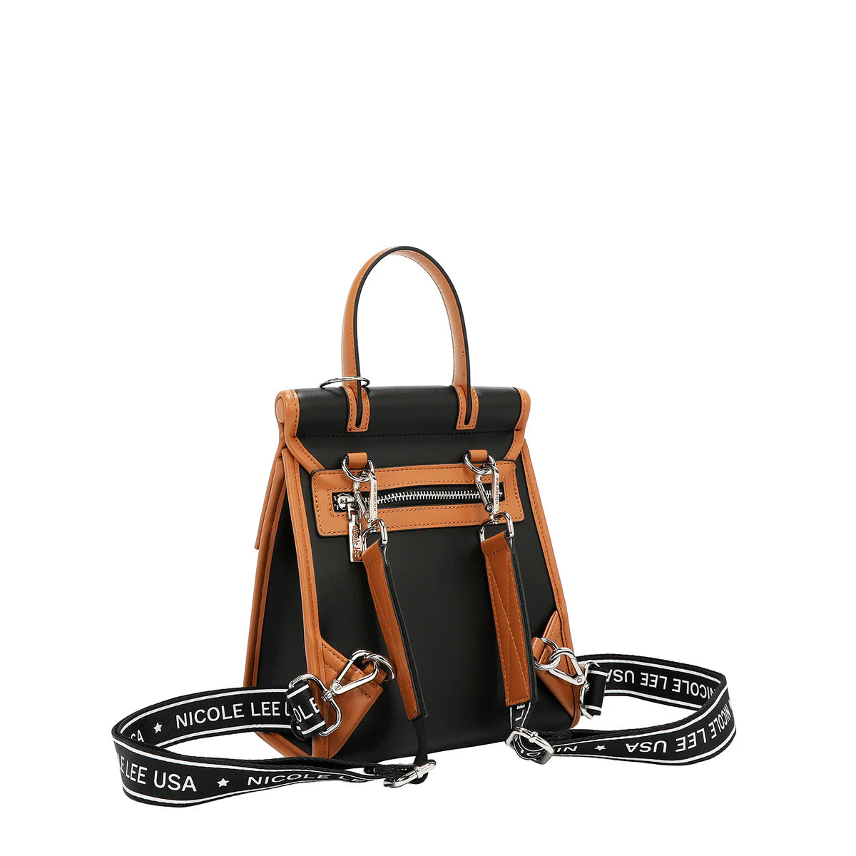 GEOMETRIC CUTOUT CONVERTIBLE BACKPACK / TOP HANDLE BAG - LSR17484  BLACK / CAMEL