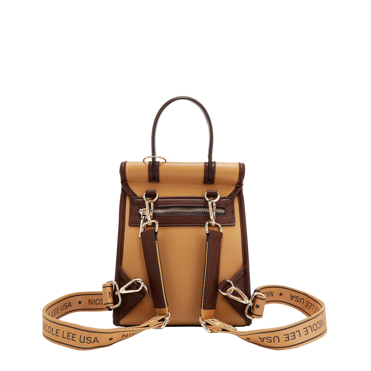 GEOMETRIC CUTOUT CONVERTIBLE BACKPACK / TOP HANDLE BAG - LSR17484  BLACK / CAMEL