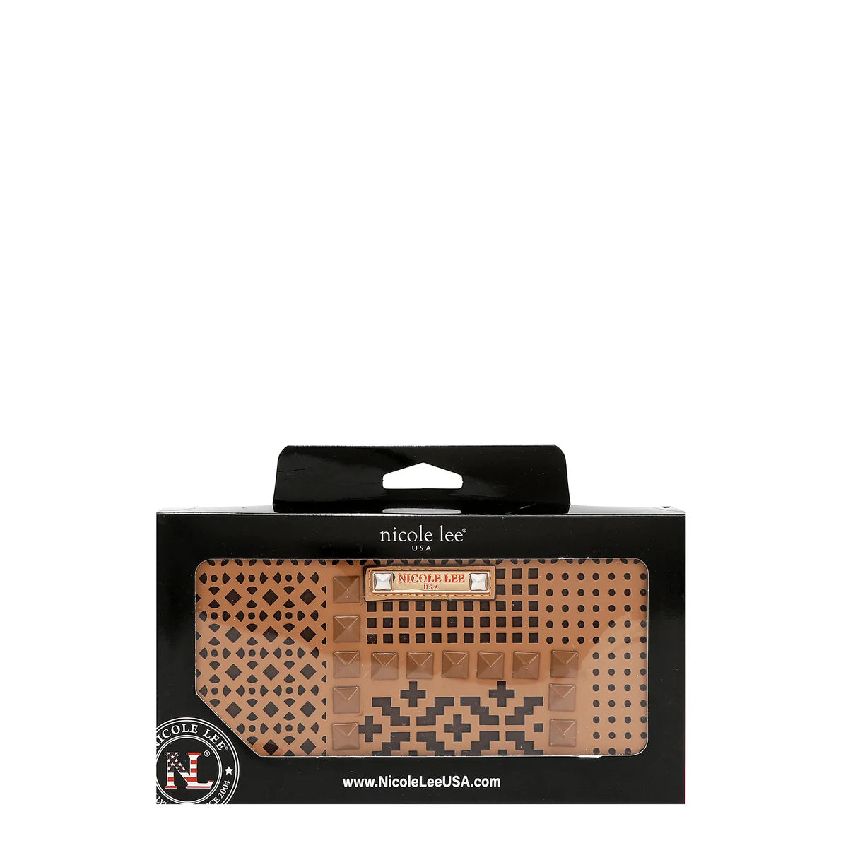 GEOMETRIC CUTOUT WALLET -  LSR7972 CAMEL / WHITE / PINK