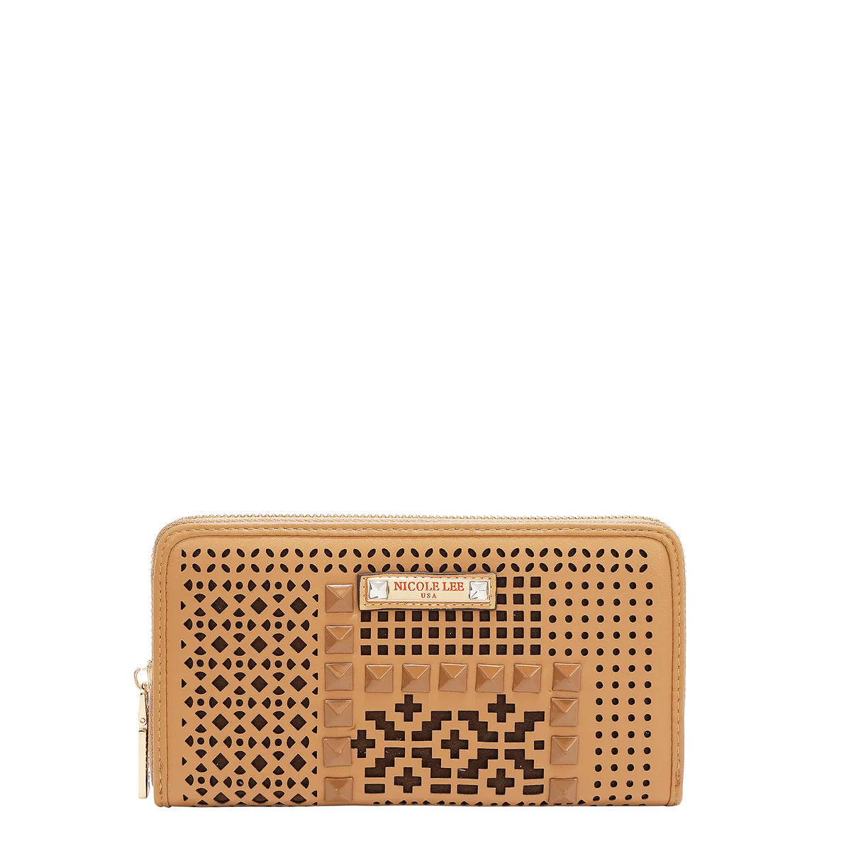 GEOMETRIC CUTOUT WALLET -  LSR7972 CAMEL / WHITE / PINK