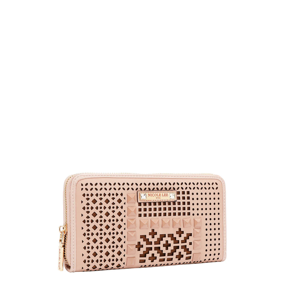 GEOMETRIC CUTOUT WALLET -  LSR7972 CAMEL / WHITE / PINK