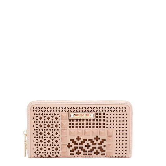 GEOMETRIC CUTOUT WALLET -  LSR7972 CAMEL / WHITE / PINK