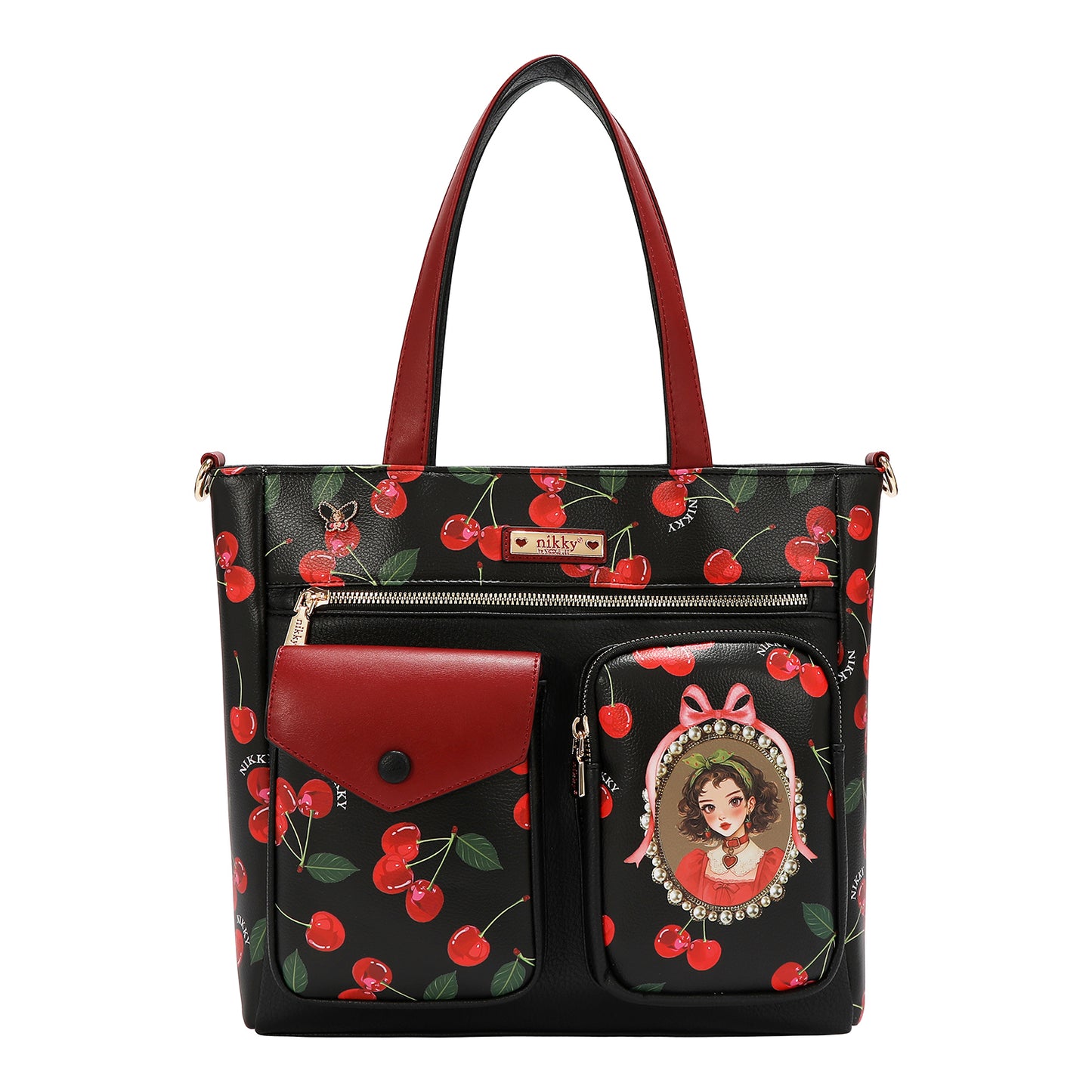 CHERRY LIPS TOTE BAG - NK13115 CHERRY LIPS BLACK