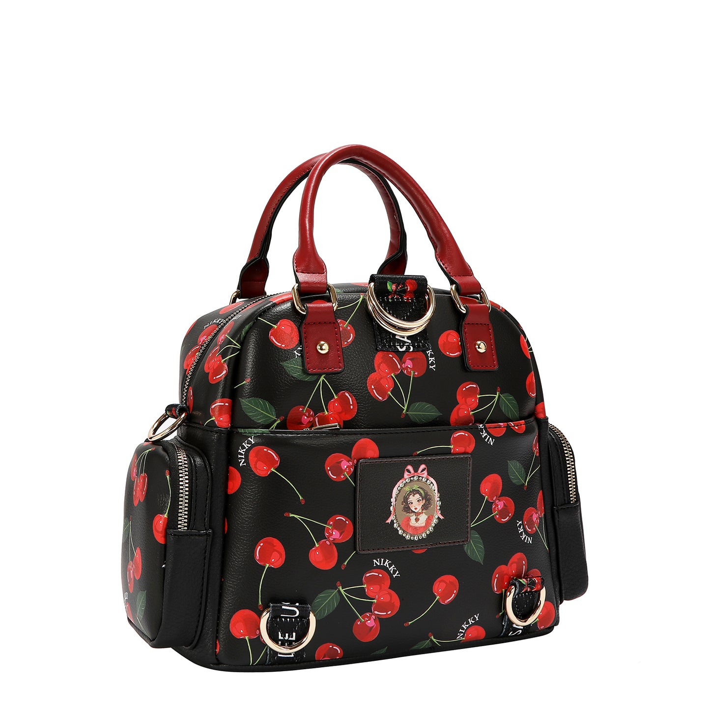 CHERRY LIPS CONVERTIBLE HANDBAG / BACKPACK - NK13117 CHERRY LIPS BLACK