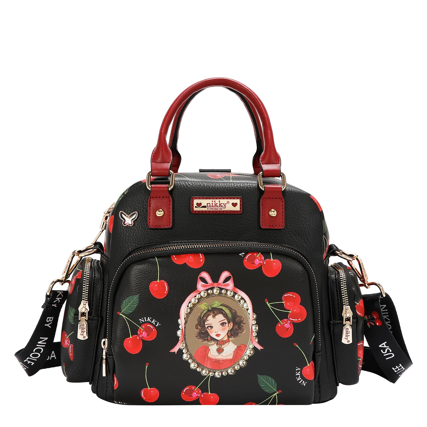 CHERRY LIPS CONVERTIBLE HANDBAG / BACKPACK - NK13117 CHERRY LIPS BLACK