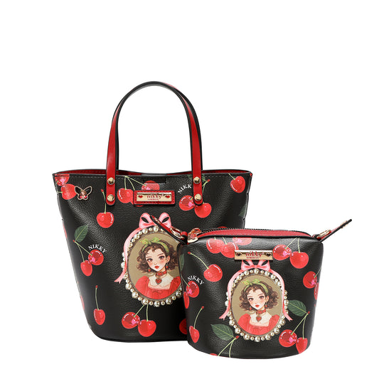 2PC SMALL BUCKET BAG - NK13119 CHERRY LIPS BLACK