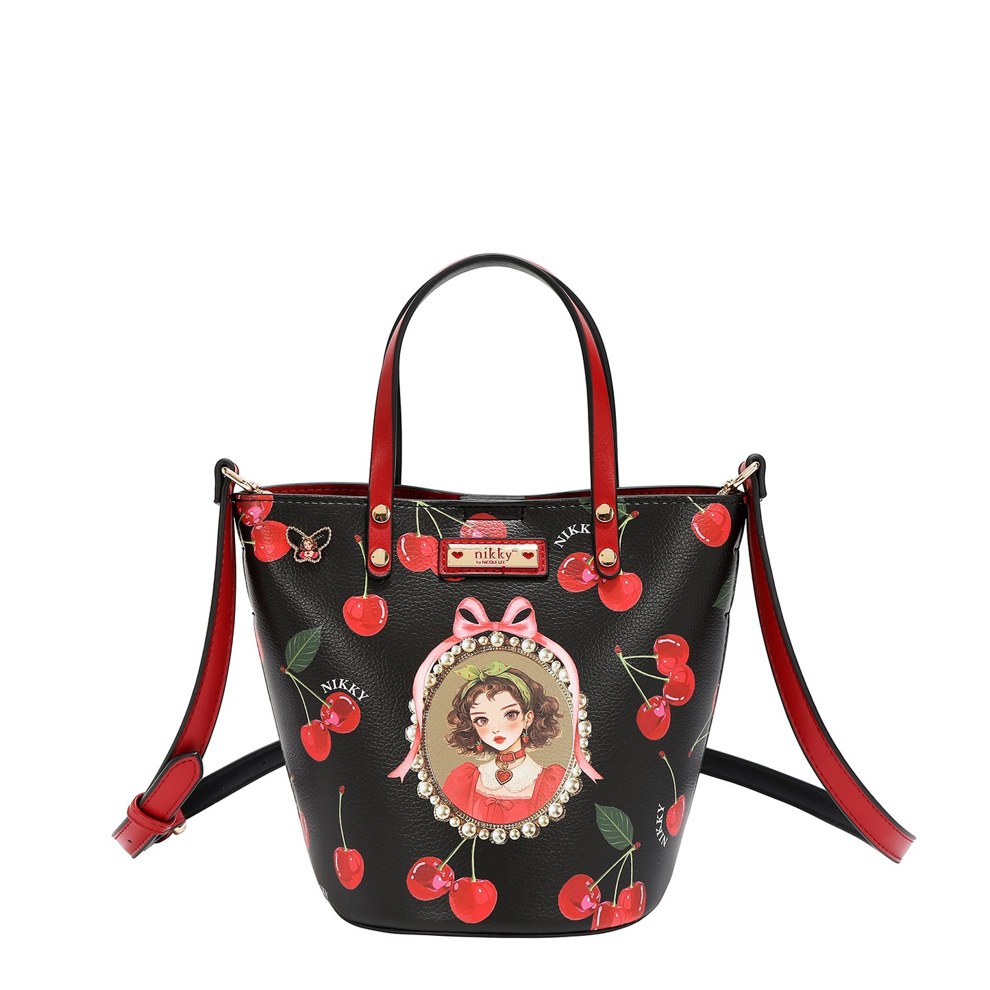 2PC SMALL BUCKET BAG - NK13119 CHERRY LIPS BLACK