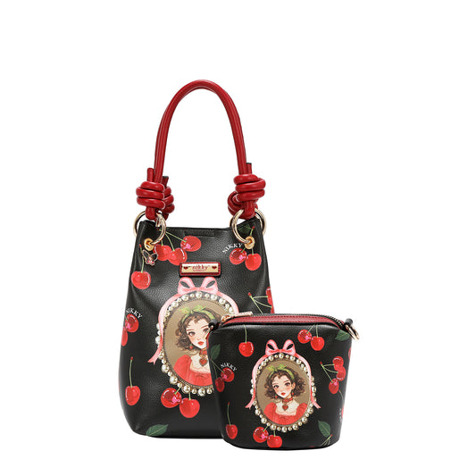 2 PC BUCKET SHOULDER BAG - NK13127 CHERRY LIPS BLACK